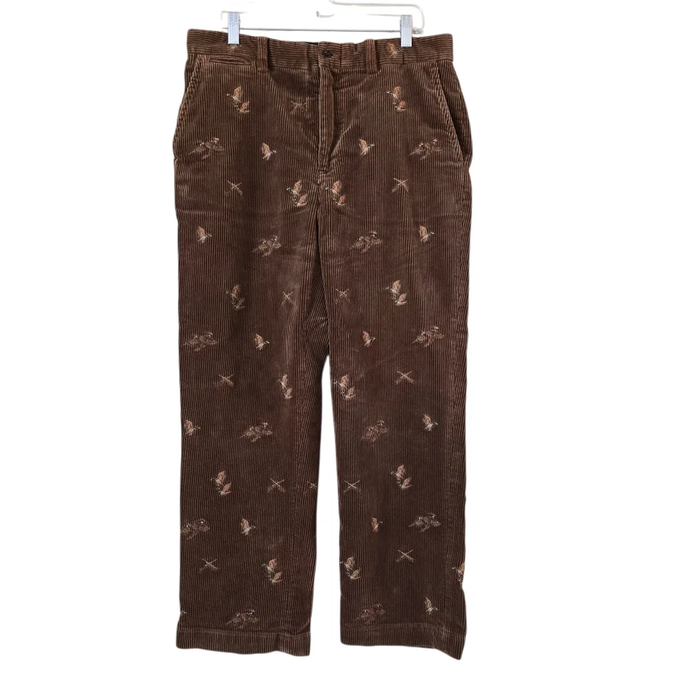 Polo Ralph Lauren Mens 33x30 Brown Corduroy‎ Pants Embroidered Hunters Ducks